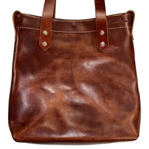 Colsen Keane Leather Structured Shoulder Bucket Tote Bag Minimalist